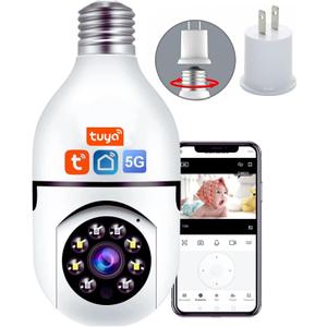 Light Bulb Security Camera, 5GHz 2.4GHz ,Degree Pan/Tilt Panoramic IP Security Camera, TUYA WiFi 1080P Smart Home Surveillance Cam with Motion Detection Alarm Night Vision Two Way Talk Indoor E27