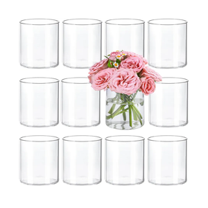 12pcs Glass Cylinder Vases for Centerpieces, 4 Inch Clear Flowers Vase for Wedding Decorations, Glass Hurricane Candle Holder for Home Decor Table Centerpiece