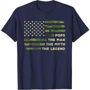 Pops The Man The Myth The Legend Camo US Flag Father's day T-Shirt (Navy Blue) L