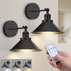 ZornLots Battery Operated Wall Sconce Set of 2,Vintage Wireless Wall Sconces with Remote,Dimmable Led Wall Lights,Wall Lamp Fixture Indoor Bedroom Living Room Kitchen,LED Bulbs Included,Black