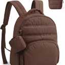 BAGSMART Small Backpacks for Women, Lightweight Puffer Mini Backpack Purse with Pouch, Quilted Casual Daypack, Water-Resistant Bookbag for Daily Travel College, 2-in-1 Set, Coffee Brown