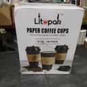 LITOPAK 100 Pack 16 oz Paper Coffee Cups with Lids, Black Disposable Coffee Cups with Lids, Sleeves and Stirring Sticks, for Parties, Picnic, Travel, and Events
