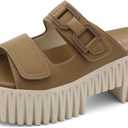 UBFEN Womens Chunky Wedge Platform Sandals Adjustable Double-Strap Square | Toed Open-Toe Style Suitable for Outdoor Casual Wear