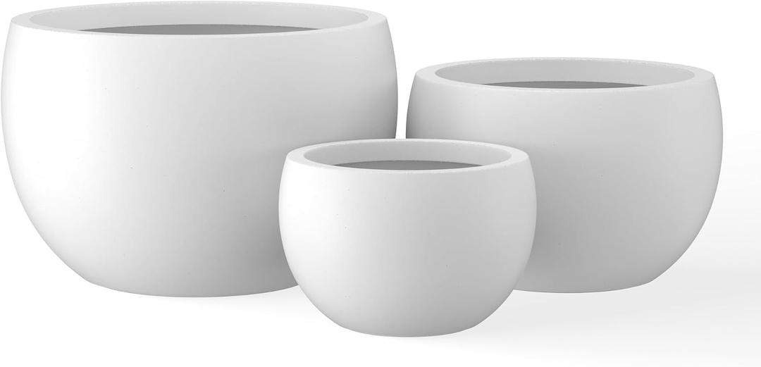 Kante Set of 3 White Concrete Bowl Planters 19.9" 15.7" 11.8" Dia