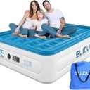 Luxury Air Mattress Queen with Built in Pump, 18'' High Double Blow Up Mattress, Self Inflating Air Bed with Flocked Top and Carry Bag, Durable Portable Airbed for Home Guest and Camping, Blue