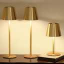 3 Pack Cordless Table Lamp, Portable Battery Operated Lamp with 3 Color Temps and Stepless Dimming, Rechargeable Table Lamp for Dinner, Desk, Cafe, Outdoor (Brushed Gold).