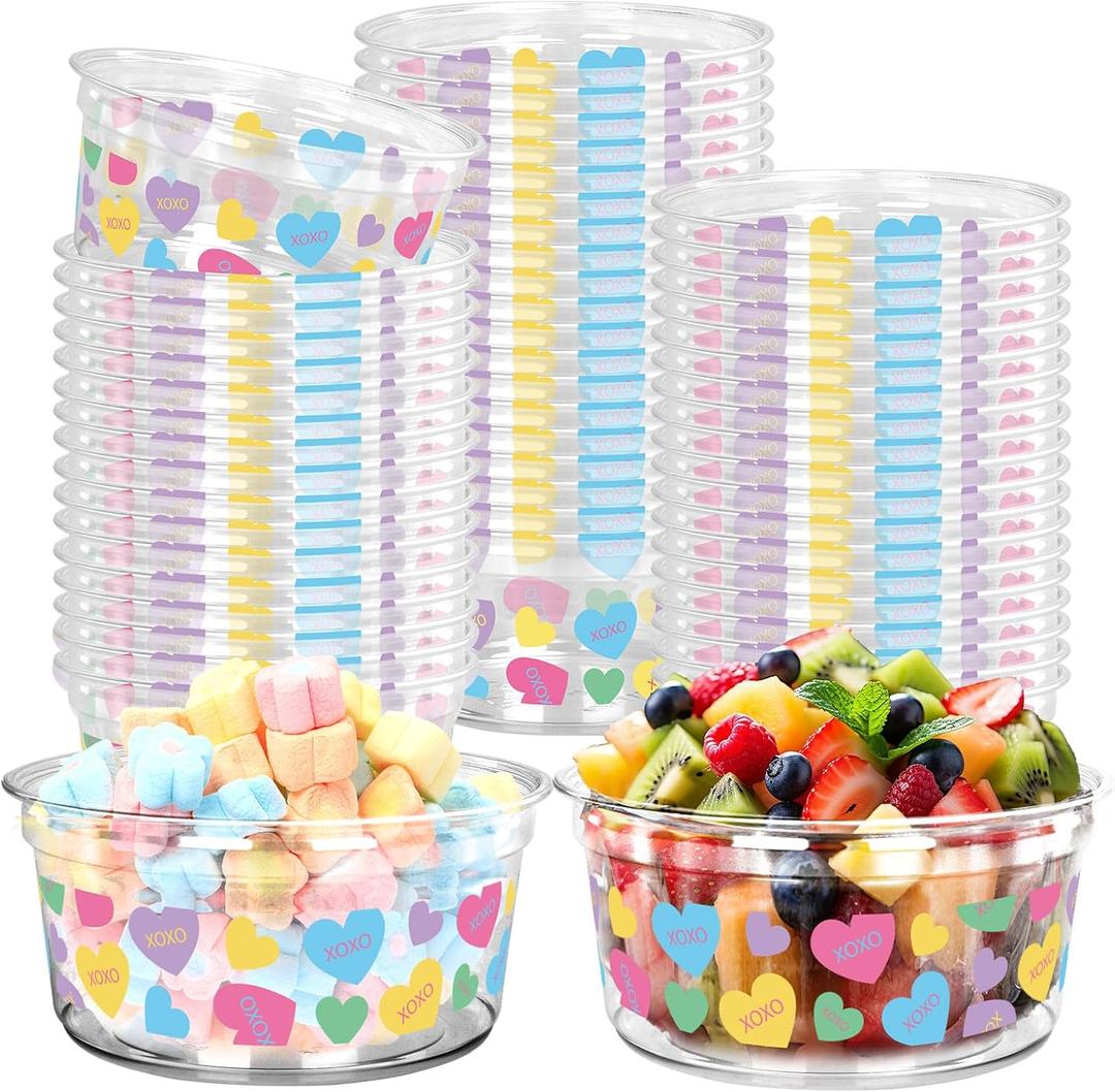 50Pcs 12Oz Valentine' s Day Disposable Plastic Bowls Dessert Serving Bowl Candy Conversation Heart Salad Snack Bowls for Wedding Birthday Party Supplies