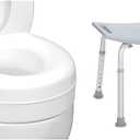 HealthSmart Raised Toilet Seat Riser That Fits Most Standard (Round) Toilet Bowls for Enhanced Comfort and Elevation with Slip Resistant Pads & Drive Medical RTL12203KDR Shower Chair