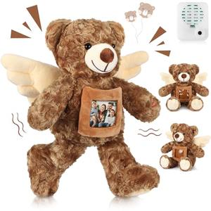 Leyndo 12 Inch Angel Remembrance Bear Plush Stuffed Animal with Recorder Soft Plush Animal Toy with a Picture Frame for Baby Shower Birthday Party Wedding Gift(Light Brown)