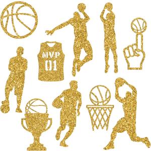 Fuutreo 100 Pcs Basketball Cut Outs Madness Sports Table Topper Double Sided Birthday Party Decorations Sports Paper Cutouts Toppers for Basketball Birthday Party Favors Supplies(Gold)