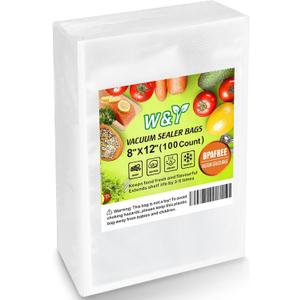 W&Y 100 Single-Ply Vacuum Sealer Bags (8"x12" Quart)  Pre-Separated, Commercial Grade, BPA Free for Food Storage, Sous Vide & Meal Prep  1 Pack (100 Count)