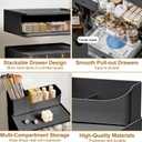 DASITON Makeup Organizer for Vanity with 2 Drawers, Stackable Cosmetic Organizer with Makeup Brush Holder, Plastic Bathroom Organizer Skincare Storage for Brushes, Eyeshadow, Lotions, Lipstick (Black)