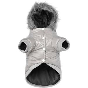LESYPET Dog Coat for Small Dogs, Windproof Doggie Puffer Jacket with Leash Hole, Extra Warm Dog Jacket Winter Coat, Grey, Medium