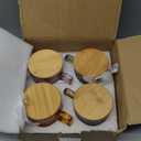 Ribbed Glass Coffee Mug with bamboo lids and handle, so cute, 12oz Tea Drinking Glasses, Fluted Design, Ideal for Water, Iced Coffee, Juice, Latte, Milk, Gift (Colored)