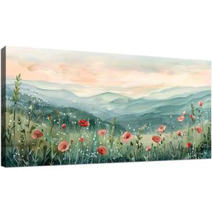 Tucai Decor Floral Landscape Canvas Wall Art 20 x 40 inches Poppies in Mountain Valley Home Decor Art Prints for Living Room Bedroom Office Ready to Hang