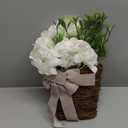 Cream Hydrangea Door Hanger Basket Wreath, Farmhouse Wreath with Wildflowers, Artificial Spring Summer Garland for Front Door, Seasonal Holiday Ornament (D)