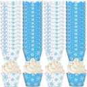 Whaline 36Pcs Winter Cupcake Wrappers White Blue Snowflake Cupcake Liners Decorative Cupcake Holders for Christmas Winter Party Cake Decoration