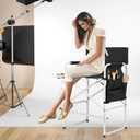 Tall Makeup Chair 41'', Director Chair 600 lbs Foldable Portable, Makeup Chair for Makeup Artist with Table, Cup Holder, Storage Bag & Footrest