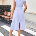 Dokotoo Womens Summer Dresses 2026 Sleeveless Crewneck Gold Buckle Tie Belt Back Slit Casual Elegant Midi Dress