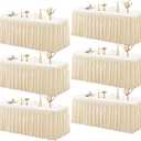 6 Pack Champagne Tablecloths for Rectangle Tables 6ft, Wrinkle Resistant Spandex Tablecover Fitted Stretch Table Cloth with Pleated Ruffle Table Skirts for Party Banquet Dining Birthday Wedding