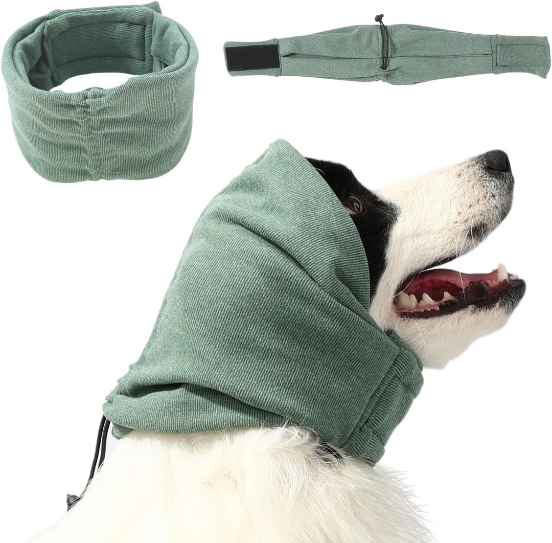 Quiet Ears for Dogs, Dog Calming Hoodie, Adjustable Dog Ear Muffs for Noise Protection, Ear Wrap Head Cover (M-Head Circle(13.7"~18.9"), Green)