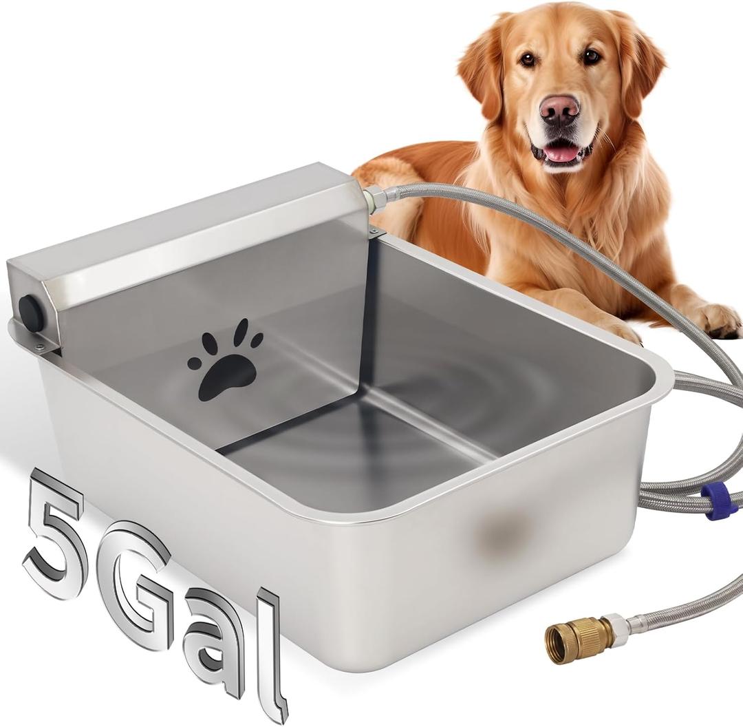 5Gal/20L Automatic Water Dispenser for Dogs,Large Size Stainless Steel Bowl,Self Filling Auto Water Bowl Outdoor for Livestock Animal Drinking