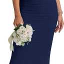 KUTUMAI Off The Shoulder Maxi Long Dress Corset Ruched Bodycon Cocktail Formal Wedding Guest Dresses for Women (Medium, Navy)