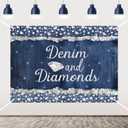 Denim and Diamonds Party Decorations, 7 x 5ft Denim and Diamonds Bachelorette Backdrop Navy Blue Silver Photography Background for Bachelorette Bridal Shower Birthday Party Supplies