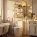 Over The Toilet Storage Rack, 3 Tier Bathroom Organizer with 4 Hooks & Paper Holder, Space Saver Metal Shelf for Bathroom Supplies, White Toilet Rack