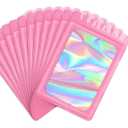 Funfery 100 Pcs Resealable Bags Clear Holographic Bags,Smell Proof Packaging Baggies,Mylar Food Storage Bag,Zipper Sealing Bag for Coffee Bean,Cookies,Jewelry Sample Small Business(Pink,6.3x9.4in)