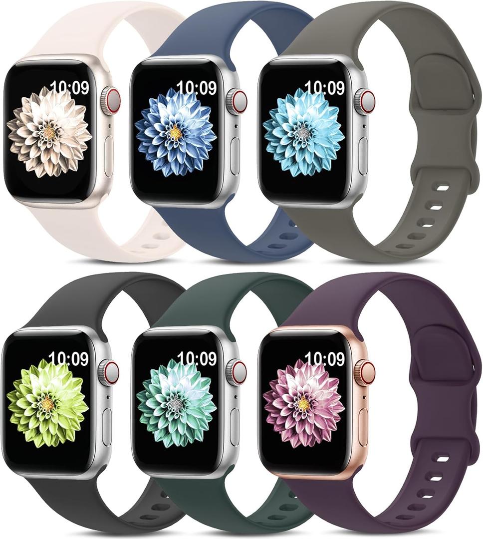 6 Pack Sport Bands Compatible with Apple Watch Band 38mm 40mm 41mm 42mm 44mm 45mm 49mm 46mm,Silicone Waterproof Strap for iWatch Apple Watch Series 11 10 9 Ultra 8 7 6 5 4 3 2 1 SE Women Men (Lake Green/Stone Gray/Starlight/Plum/Black/Denim)