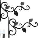 TIHOOD 2PCS Wall Hook Hanging Plant Brackets, Metal Plant Bracket Iron Wall Mount Leaf Black Hangers for Hanging Bird Feeders, Lanterns, Wind Chimes, Planters, Outdoor Decoration Hooks
