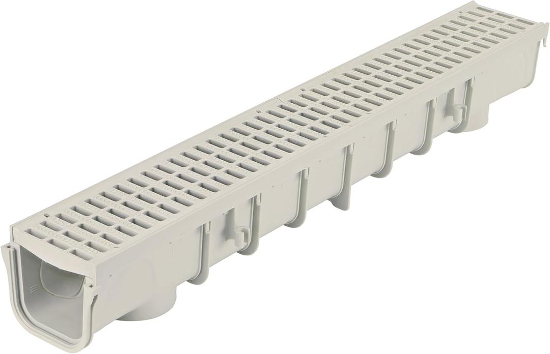 NDS 5” Pro Series Deep Profile Channel Drain Kit With HDPE Plastic Grates and End Caps, Trench & Channel Drainage For Driveway, Patio, Pool Deck, Courtyard, 5.5” x 39.4”, Gray