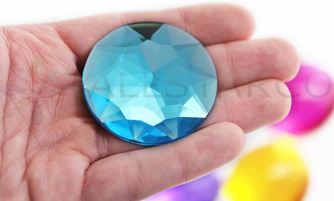 50mm Extra Large Flat Back Round Acrylic Rhinestones Plastic Circle Gems for Costume Making Cosplay Jewels Pro Grade Embelishments - 4 Pieces (Blue Aqua H109)