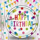 Birthday Plates & Napkins Party supplies - 175Pcs Happy Birthday Paper Plates and Napkins Sets, Disposable Happy Birthday Dots Tableware Set for Boys and Girls Party Decorations, Serves 25
