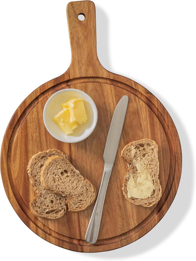 Acacia Wood Cutting Boards,Round Chopping for Kitchen and Dining Room, Serving Board Bread, Vegetables, Meat (15"L x 10.8"W)