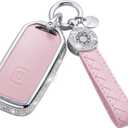 for Kia Key Fob Cover with Keychain, Pink Leather Crystal Key Case Protection Shell Compatible with Cerato Ceed Forte NIRO Sorento Seltos Sportage Soul Telluride