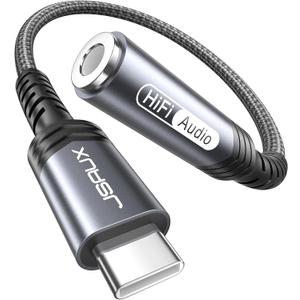 JSAUX USB Type C to 3.5mm Female Headphone Jack Adapter, USB C to Aux Audio Dongle Cable Cord Compatible with iPhone 16 Pro Max/15 Pro/15, Samsung Galaxy S24/S23/S22 Ultra, iPad Pro, Pixel 9/8 Grey (0.6ft)