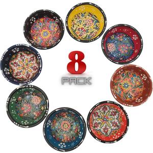 Decorative Turkish Ceramic Bowl Set of 8 Serving-Handcrafted(3.14''- 8cm) 2.5oz Pinch sauce Multicolor Dipping Finger Small Serving Charcuterie Bowls(Multi 3)
