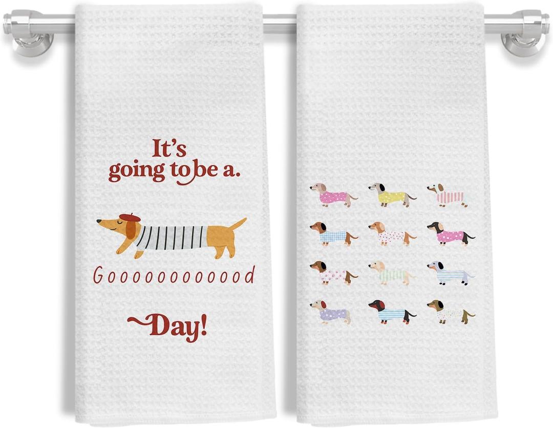 Funny Dachshund Kitchen Towels, Dachshund Lovers Gifts Dish Tea Towels for Kitchen Decor, Weiner Dog Gifts for Women Men Decorative Hand Towels for Bathroom, 16x24 Inch Set of 2