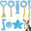 MRSOHRET Puppy Toys, 8 Pack Puppy Chew Toys for Teething, Cute Blue Small Dog Toys Set, Teething Toys for Puppies, Soft Durable Interactive Chew Toy for Small Dogs