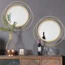 2 Set Circle Mirrors Wall Decor for Living Room Bedroom Bathroom Entryway Metal Round Mirror Mixed Size Ready to Hang Decorative Modern Boho Accent - Gold