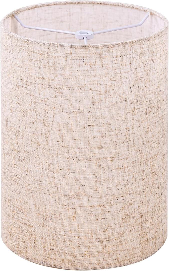 Wellmet Linen 8"x 8"x11" Lampshade, No Assembly Required, Classic Modern Lamp Shade for Table Lamp, Bedside Lamp, Floor Lamp, Fabric Drum Lampshade, Spider Fitter