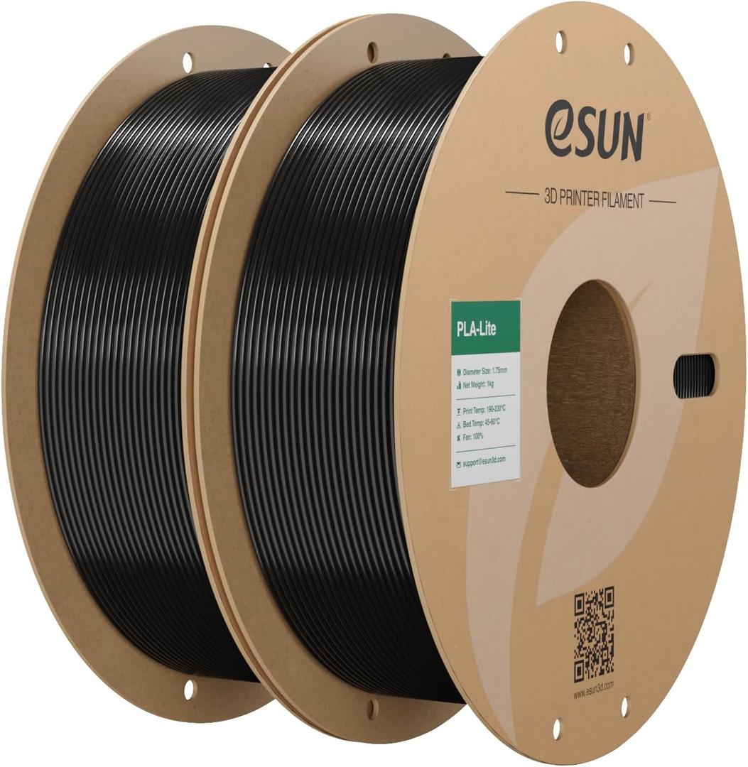eSUN Black PLA Filament 1.75mm, 3D Printing PLA Lite Filament 1.75mm Dimensional Accuracy +/- 0.03mm, 2KG 3D Printer Filament, 1kg per Spool, Black 2 Pack