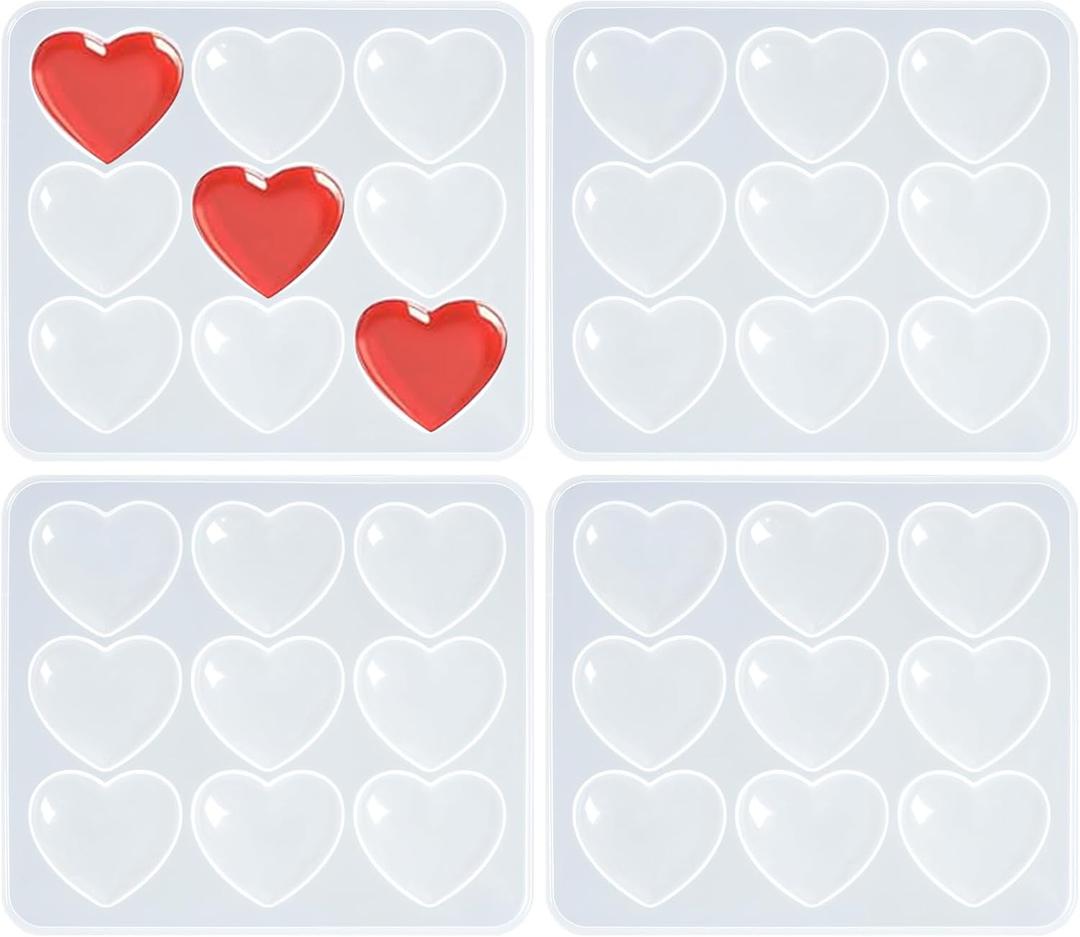 Yookat 4 Pieces Heart Resin Silicone Molds Epoxy Resin Heart Molds Silicone Heart Shaped Resin Molds for Valentines DIY Craft (4)