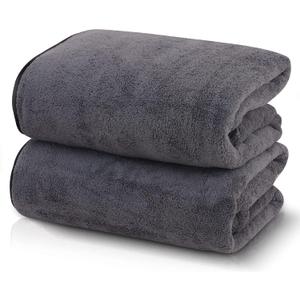 TENSTARS Silk Hemming Bath Towels for Bathroom Clearance - 27 x 55 inches - Light Thin Quick Drying - Soft Microfiber Absorbent Towel for Fitness, Sports, Yoga, Travel, Gym - 2 Pack, Dark Grey