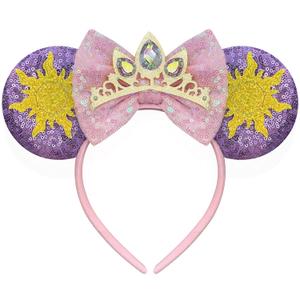 Princess Mouse Ears Headband for Women Adult, Crown & Star Sequin Mouse Ears Cute Park Ears