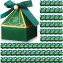 MotiMind 100 Pcs Wedding Candy Boxes Gem Tower Birthday Goodie Boxes Chocolate Treat Gift Boxes with Ribbons and Pearl Decoration for Wedding Bridal Shower Baby Shower Party Favors(Green)