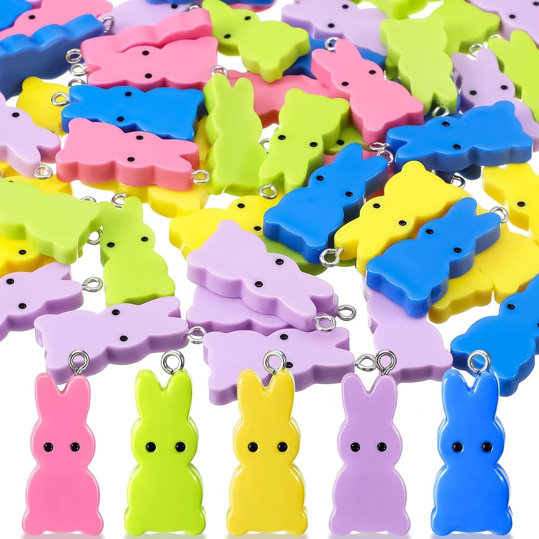 Gerrii 60 Pcs Easter Bunny Charms Pendants Bunny Resin Enamel Jewelry Pendants He Is Risen Rabbit Charms for Easter Spring Jewelry Making Earring Necklace Bracelet Making DIY Crafts Accessories