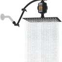 Hibbent All Metal Rain Filtered Shower Head, 12'' High Pressure Rainfall Showerhead with 16" Shower Extension Arm, 20 Stage Shower Filter, Solid Brass Adjustable Shower Arm Extender, Matte Black